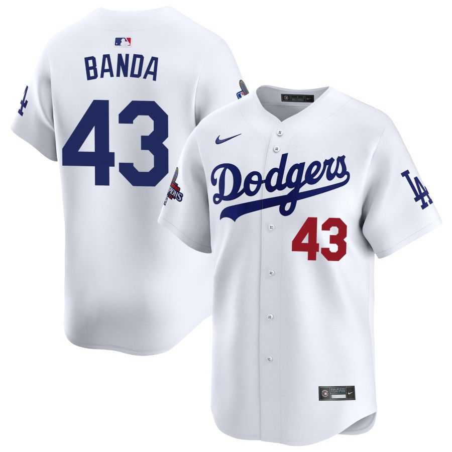 Mens Los Angeles Dodgers #43 Anthony banda White 2024 World Series Stitched Jersey Dzhi